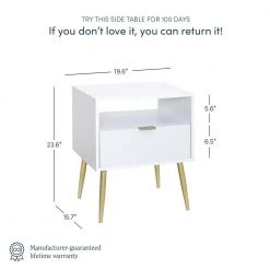 Jacklyn 20 in. White Rectangle Wood Modern Nightstand Bedside End Table with Drawer and Shelf, Mid-Century Golden Legs by Nathan James -US Pride Furniture Shop white gold nathan james nightstands 33902 4f 1000