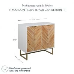 Enloe White Frame with Brown Rustic Doors and Gold Base Free Standing Modern Storage Cabinet for Entryway or Living Room by Nathan James -US Pride Furniture Shop white gold nathan james sideboards buffet tables 71201 1f 1000