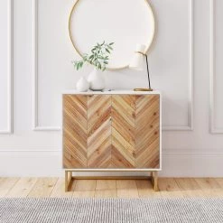 Enloe White Frame with Brown Rustic Doors and Gold Base Free Standing Modern Storage Cabinet for Entryway or Living Room by Nathan James -US Pride Furniture Shop white gold nathan james sideboards buffet tables 71201 31 1000