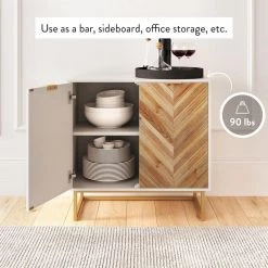 Enloe White Frame with Brown Rustic Doors and Gold Base Free Standing Modern Storage Cabinet for Entryway or Living Room by Nathan James -US Pride Furniture Shop white gold nathan james sideboards buffet tables 71201 76 1000