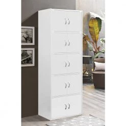 67 in. High 5-Shelf, 10-Door Wooden Bookcase in White by HODEDAH -US Pride Furniture Shop white hodedah bookcases bookshelves hid55 white 31 1000