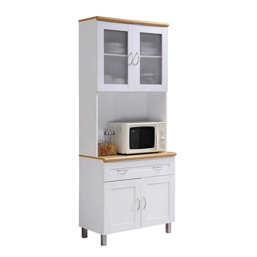 China Cabinet White with Microwave Shelf by HODEDAH 3 China Cabinet White with Microwave Shelf by HODEDAH