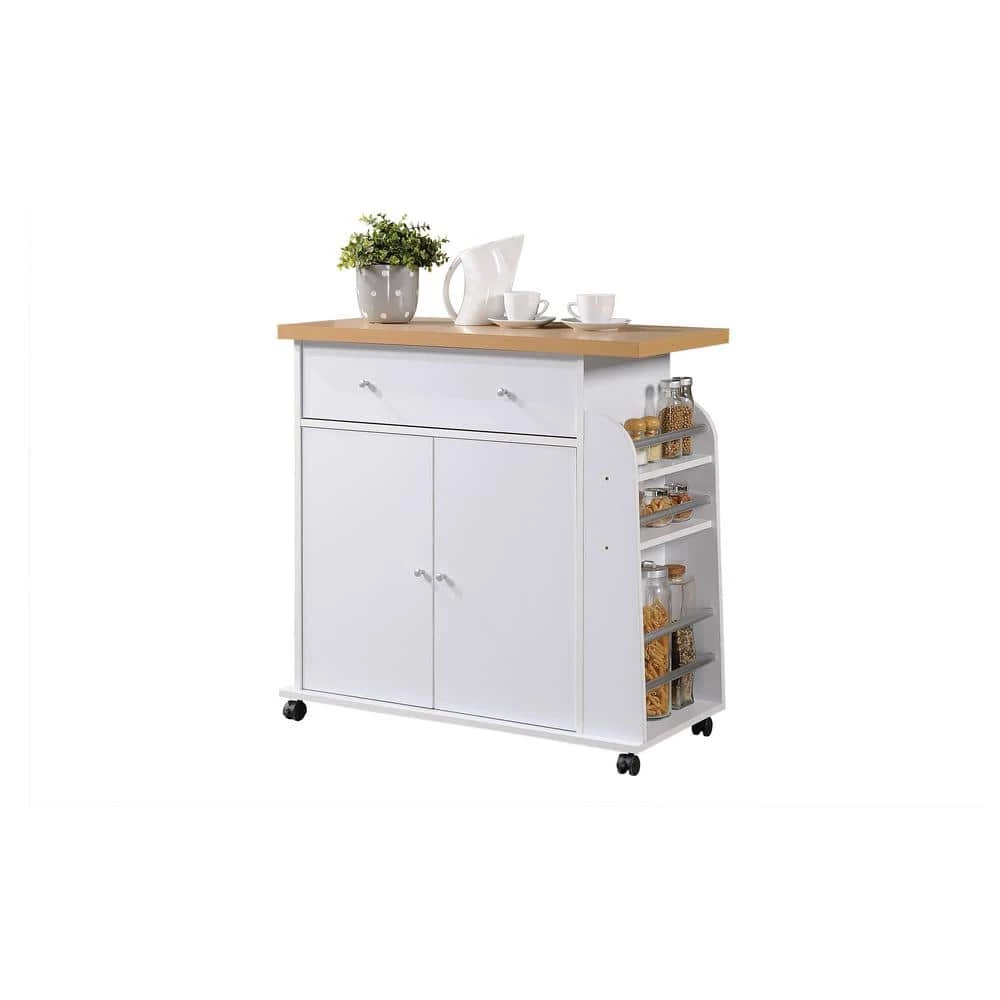 Kitchen Island White with Spice Rack by HODEDAH 3 Kitchen Island White with Spice Rack by HODEDAH