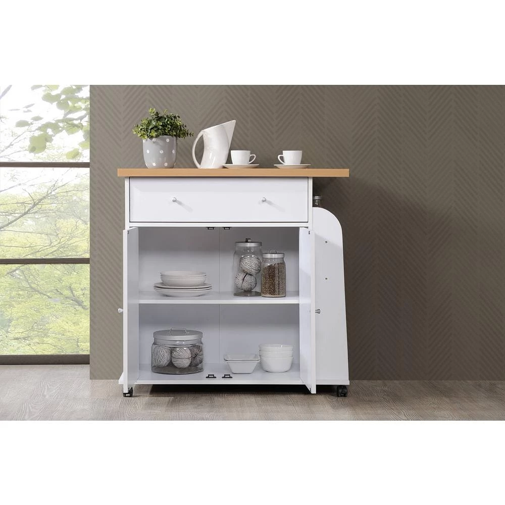 Kitchen Island White with Spice Rack by HODEDAH 4 Kitchen Island White with Spice Rack by HODEDAH - Image 2