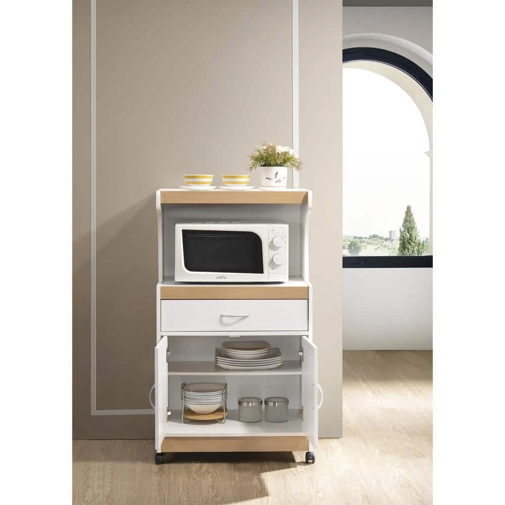 White Microwave Cart with Storage by HODEDAH 7 White Microwave Cart with Storage by HODEDAH - Image 5