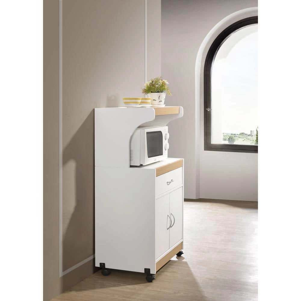White Microwave Cart with Storage by HODEDAH 4 White Microwave Cart with Storage by HODEDAH - Image 2