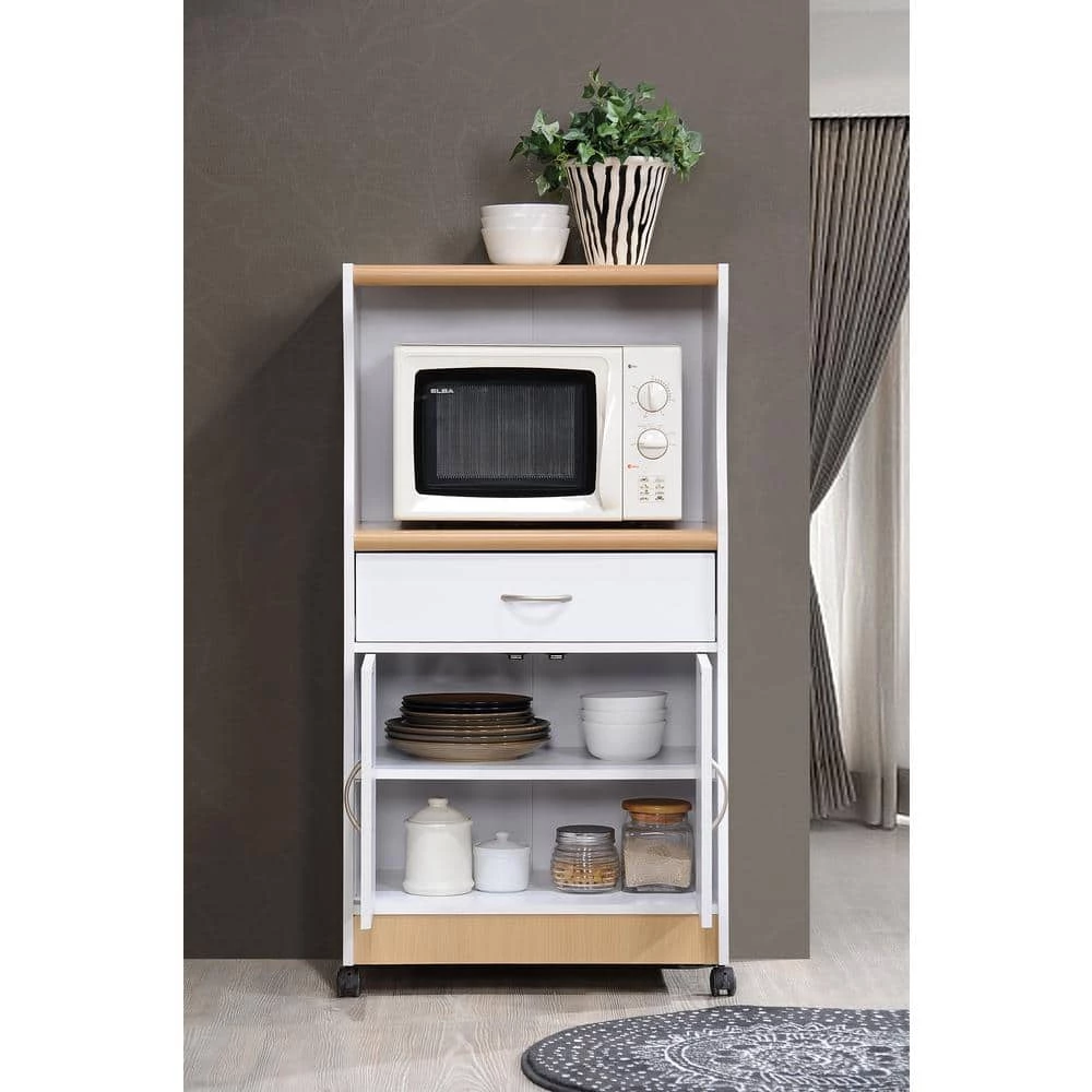White Microwave Cart with Storage by HODEDAH 9 White Microwave Cart with Storage by HODEDAH - Image 7