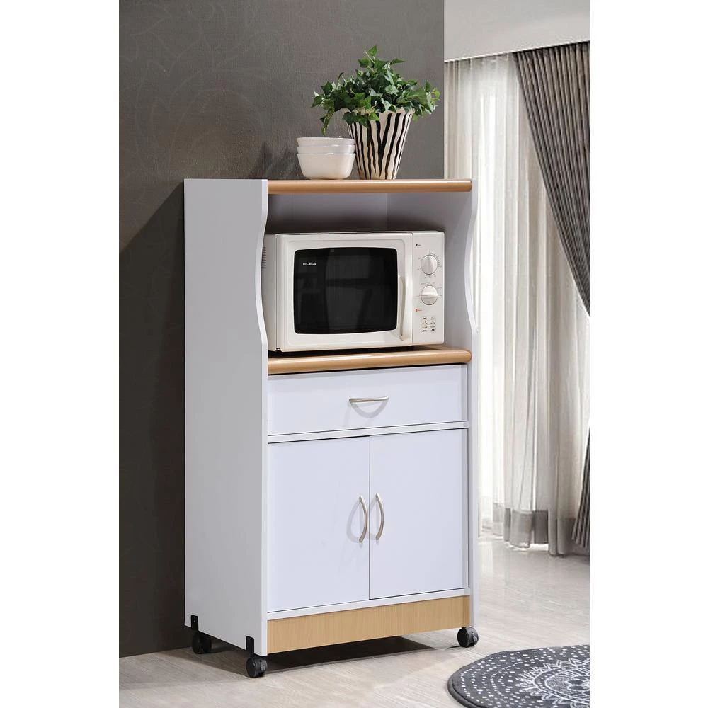 White Microwave Cart with Storage by HODEDAH 5 White Microwave Cart with Storage by HODEDAH - Image 3