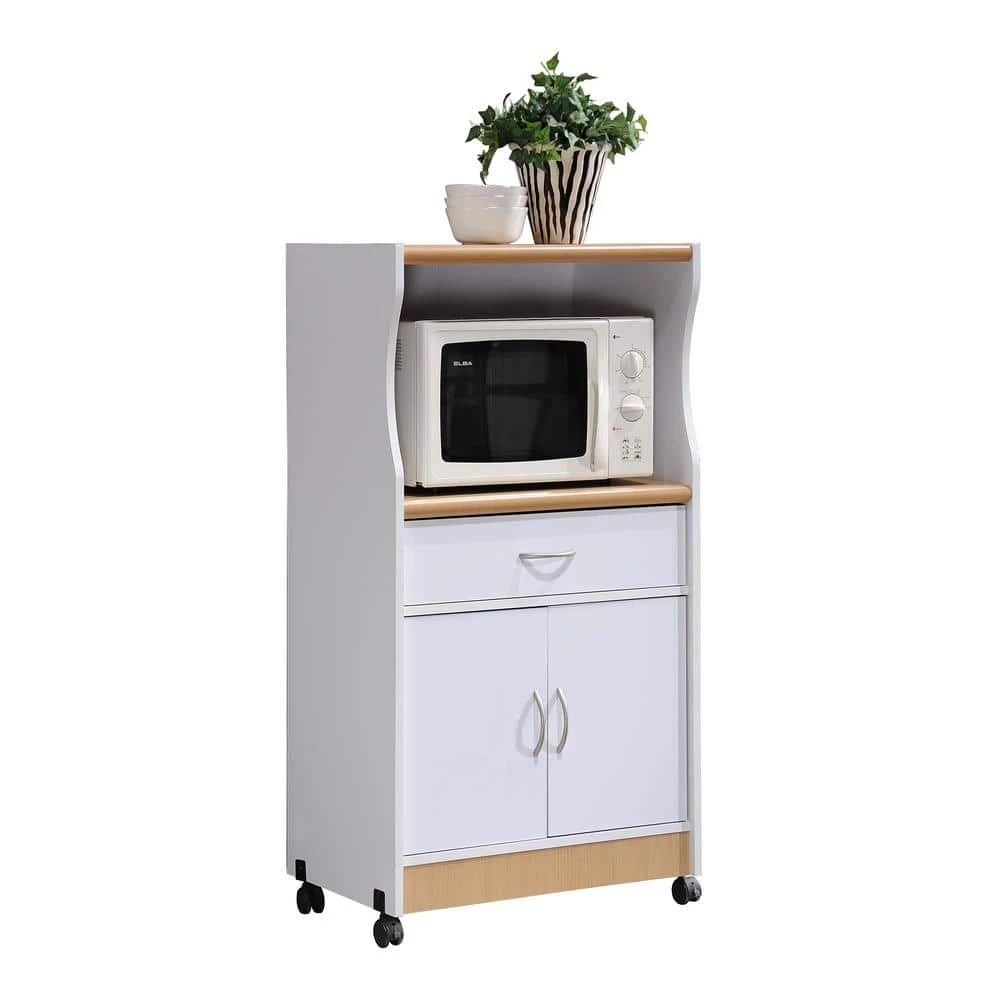 White Microwave Cart with Storage by HODEDAH 3 White Microwave Cart with Storage by HODEDAH