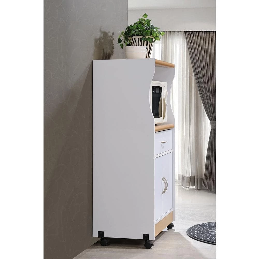 White Microwave Cart with Storage by HODEDAH 4 White Microwave Cart with Storage by HODEDAH - Image 2