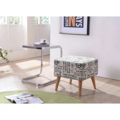 Accent White Ottoman Upholstered in a Newspaper Print Design by HODEDAH -US Pride Furniture Shop white hodedah ottomans hi1350 31 1000