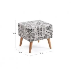 Accent White Ottoman Upholstered in a Newspaper Print Design by HODEDAH -US Pride Furniture Shop white hodedah ottomans hi1350 40 1000