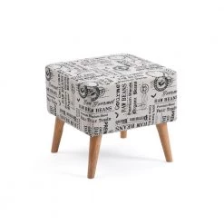 Accent White Ottoman Upholstered in a Newspaper Print Design by HODEDAH