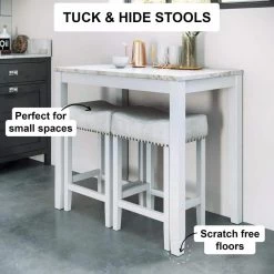 Viktor Three-Piece Dining Set Kitchen Pub Table Marble Top White Wood Base Light Gray Fabric Seat by Nathan James -US Pride Furniture Shop white light gray nathan james dining room sets 41201 4f 1000