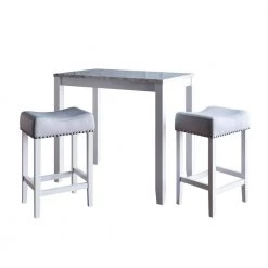Viktor Three-Piece Dining Set Kitchen Pub Table Marble Top White Wood Base Light Gray Fabric Seat by Nathan James -US Pride Furniture Shop white light gray nathan james dining room sets 41201 c3 1000