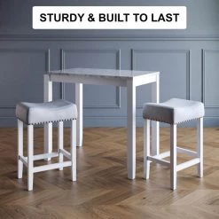 Viktor Three-Piece Dining Set Kitchen Pub Table Marble Top White Wood Base Light Gray Fabric Seat by Nathan James -US Pride Furniture Shop white light gray nathan james dining room sets 41201 e1 1000