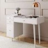 Daisy White and Gold Makeup Desk with 4-Drawers and Brass Accent Knobs Vanity Table by Nathan James -US Pride Furniture Shop white nathan james makeup vanities 54001 64 1000