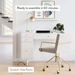 Daisy White and Gold Makeup Desk with 4-Drawers and Brass Accent Knobs Vanity Table by Nathan James -US Pride Furniture Shop white nathan james makeup vanities 54001 fa 1000