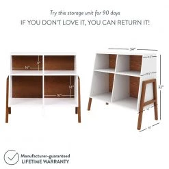 Telos Glossy White and Brown 4-Cube Organizer Storage Cabinet with Open Shelves and Angled Design by Nathan James -US Pride Furniture Shop white walnut nathan james accent cabinets 71001 1f 1000