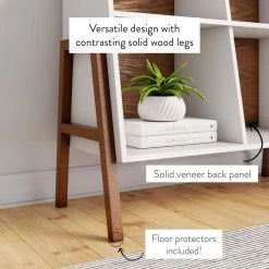 Telos Glossy White and Brown 4-Cube Organizer Storage Cabinet with Open Shelves and Angled Design by Nathan James -US Pride Furniture Shop white walnut nathan james accent cabinets 71001 4f 1000