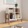 Telos Glossy White and Brown 4-Cube Organizer Storage Cabinet with Open Shelves and Angled Design by Nathan James -US Pride Furniture Shop white walnut nathan james accent cabinets 71001 64 1000