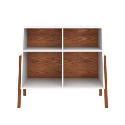 Telos Glossy White and Brown 4-Cube Organizer Storage Cabinet with Open Shelves and Angled Design by Nathan James -US Pride Furniture Shop white walnut nathan james accent cabinets 71001 77 1000